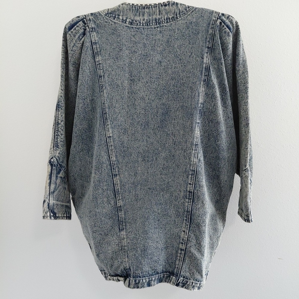 80's Bling Denim Jacket Womens Medium Acid Wash Deep V 90210 Preppy Retro Punk - Picture 9 of 16